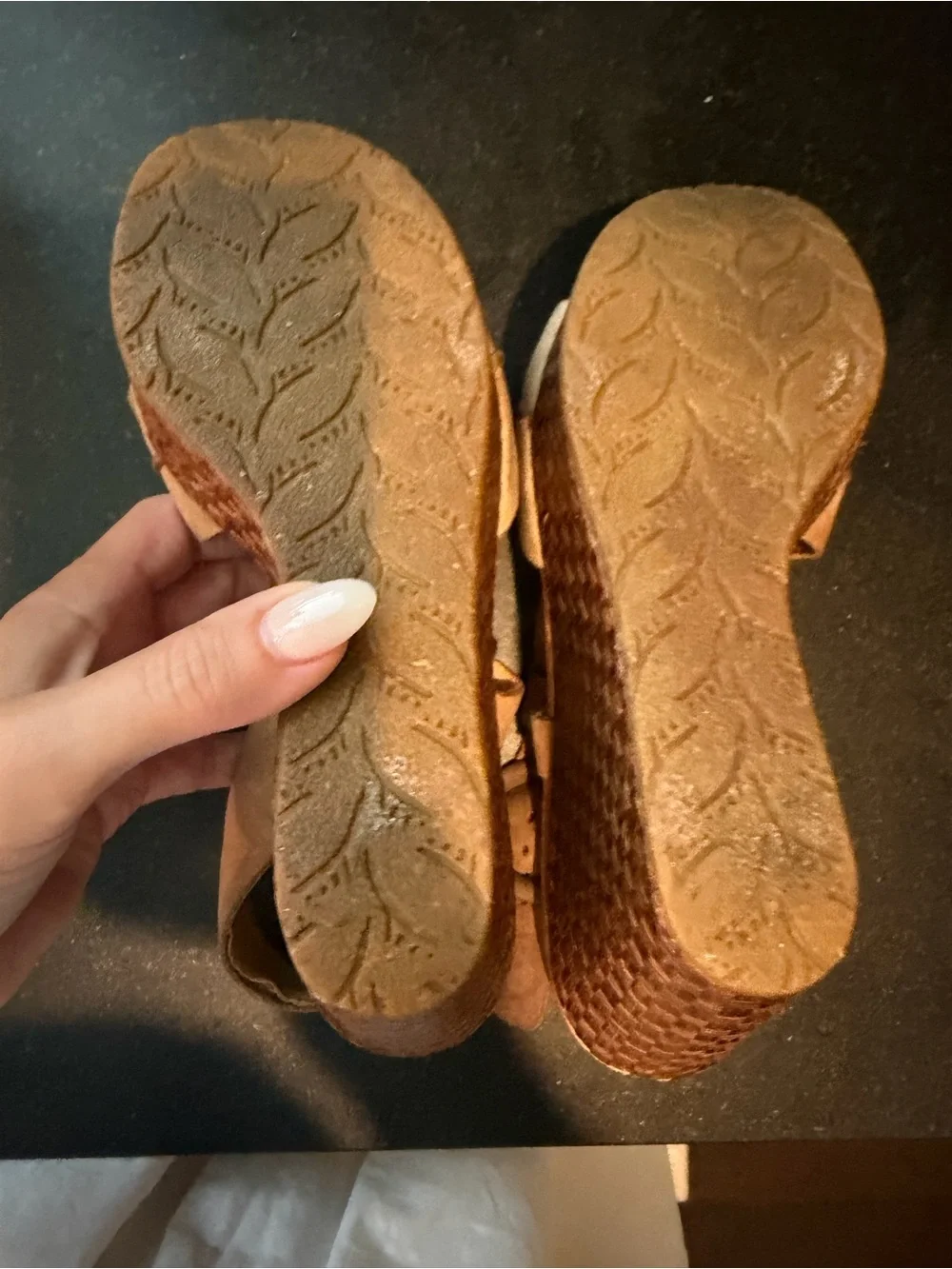 Naya tan leather wedge sandals size 7 with buckle detail